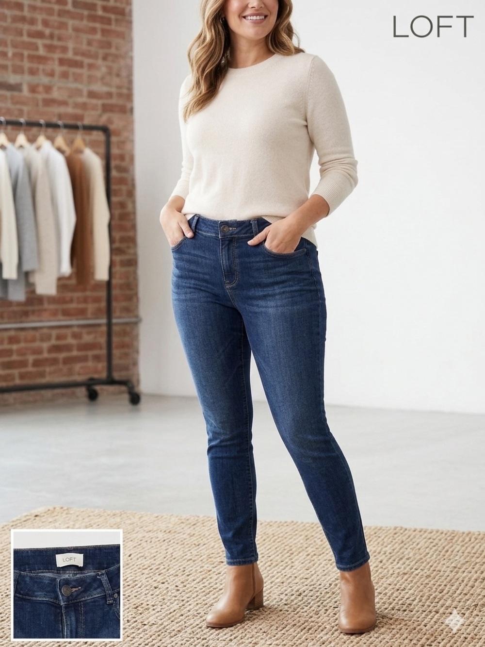 LOFT Skinny Jeans Dark Wash Blue Denim Size 12 Mid Rise Classic Stretch